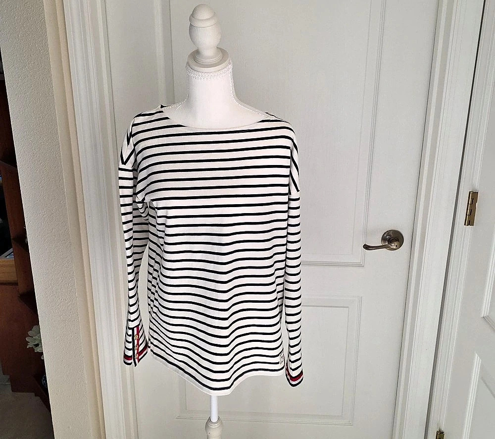 Talbots Authentic Talbots Tee - Stripe with Button Cuffs, Medium Petite